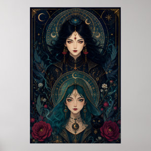 Póster Hermanas Brujas – Fantasía Art Nouveau Gótica