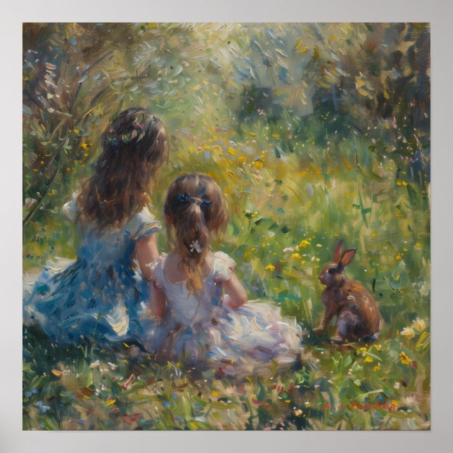 Póster Hermanas En La Parada Con Conejo A. I. Pintura (Frente)