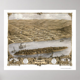Póster Hermann, MO Panoramic Map - 1869