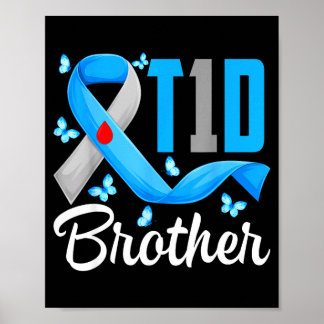 Póster hermano con diabetes tipo 1 conciencia azul gris