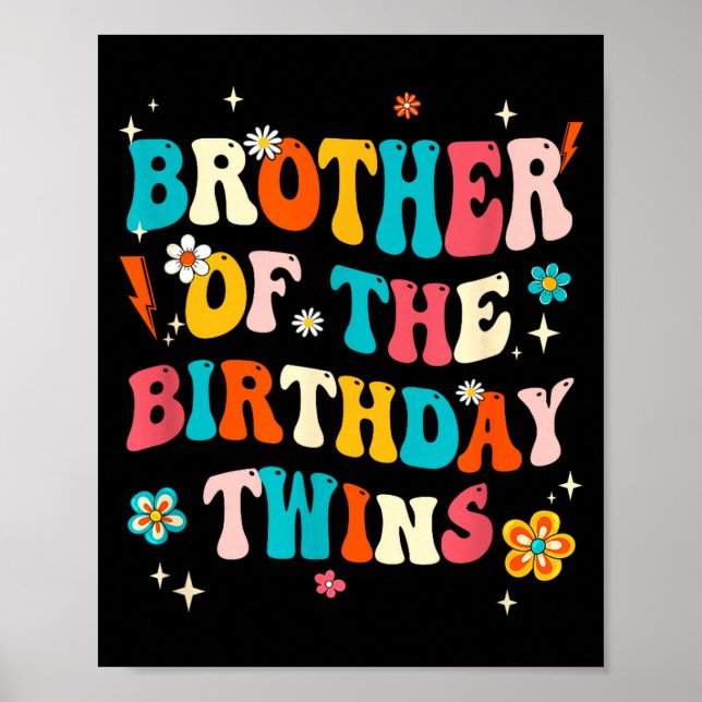 Póster Hermano de los gemelos del cumpleaños Chicos Chica (Frente)