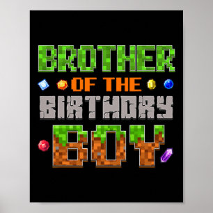 Póster Hermano Del Cumpleañero Fiesta Videojugador Pixe