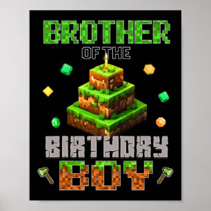Póster Hermano Del Cumpleañero Videojugador Pixel Cumplea