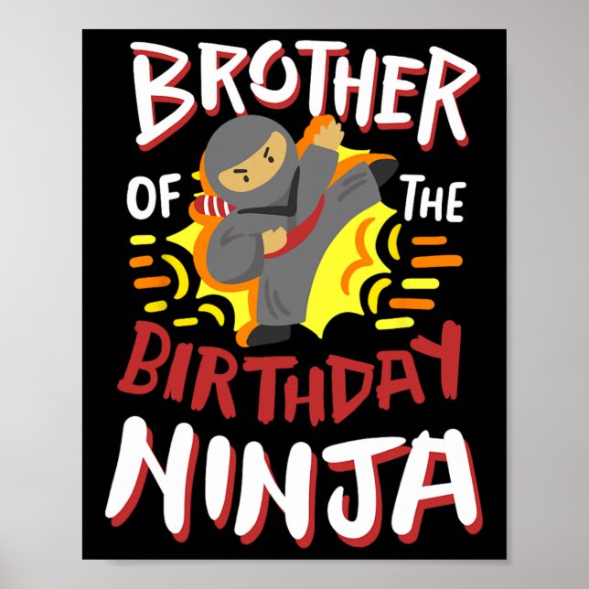 Póster Hermano Del Cumpleaños Ninja Karate Niños Bday Par (Frente)