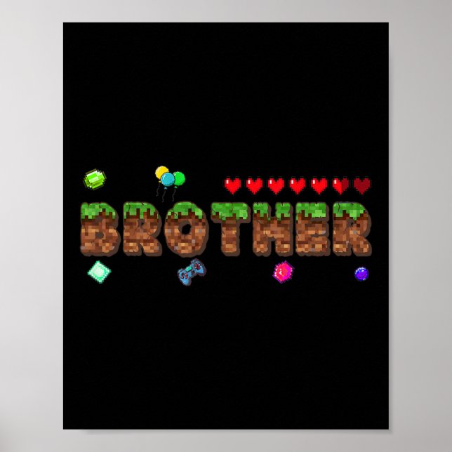 Póster Hermano Del Niño Cumpleañero Juego De Pixeles Coin (Frente)