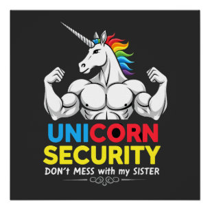 Póster Hermano divertido Unicornio Seguridad No te metas