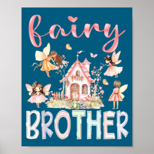 Póster Hermano Hada Mágico Floral Divertido Cumpleaños Ni