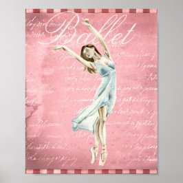 Póster Hermosa acuarela Ballerina Ballet de escritura ros