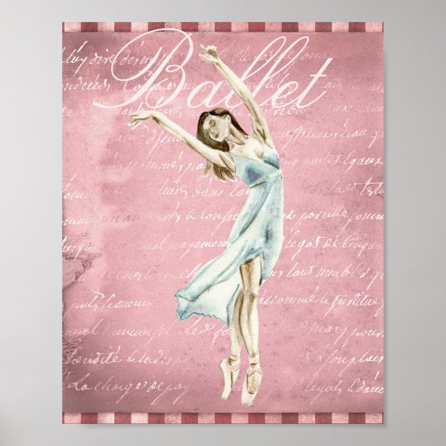 Póster Hermosa acuarela Ballerina Ballet de escritura ros (Frente)
