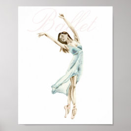 Póster Hermosa acuarela Ballerina Blanca, Ballet
