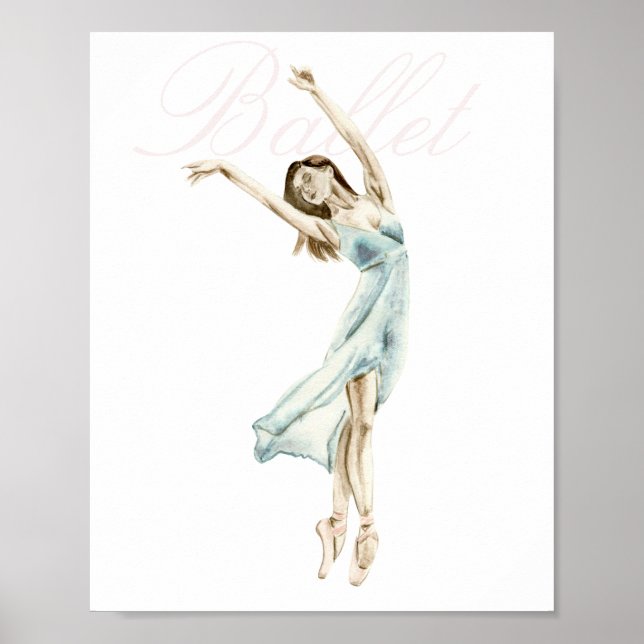Póster Hermosa acuarela Ballerina Blanca, Ballet (Frente)