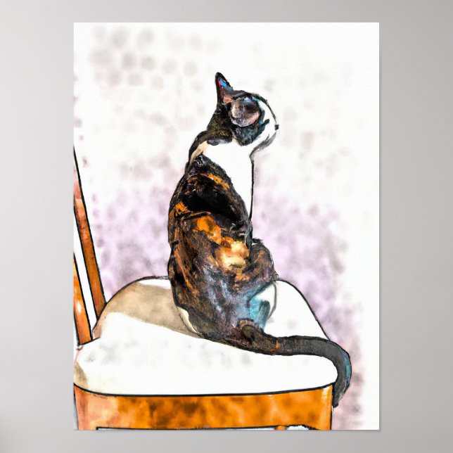 Póster Hermosa acuarela Calico Cat (Frente)