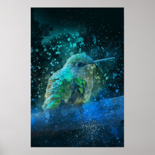 Póster hermosa acuarela de colibrí