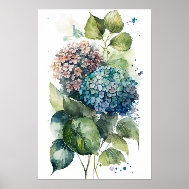 Póster Hermosa acuarela de Hydrangeas (Frente)