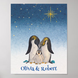 Póster Hermosa acuarela de la familia Penguin