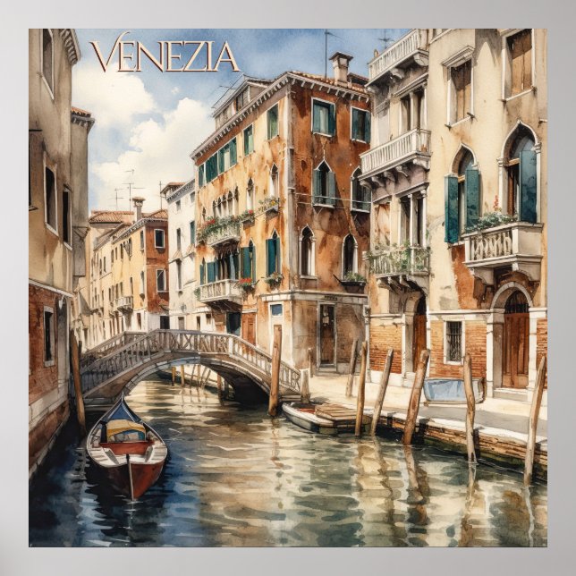 Póster Hermosa acuarela de Venecia (Frente)