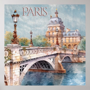 Póster Hermosa acuarela de viaje de París