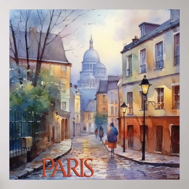 Póster Hermosa acuarela de viaje de París (Frente)