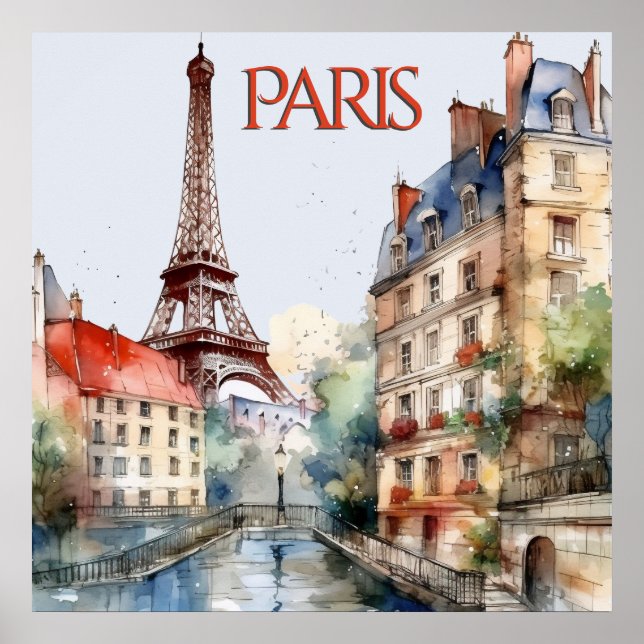 Póster Hermosa acuarela de viaje de París (Frente)