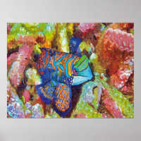 Hermosa acuarela Diseño de peces mandarínicos