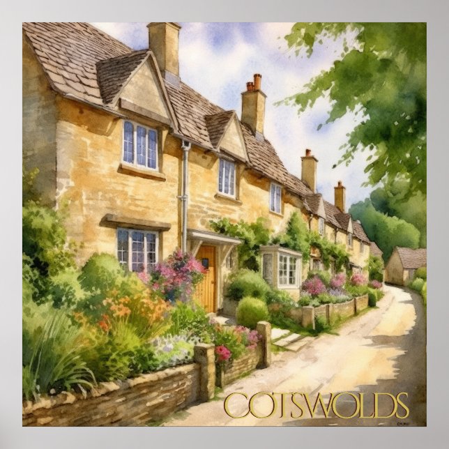 Póster Hermosa acuarela en los viajes de Cotswolds (Frente)