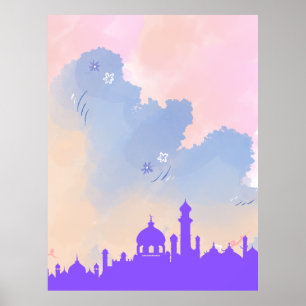 Póster Hermosa acuarela Floral Mezquita regalo islámico