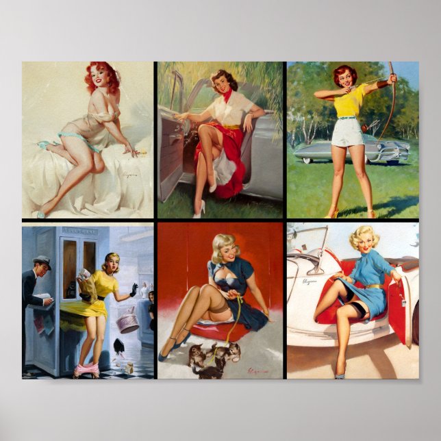 Póster Hermosa almohadilla de ratón Chica retro vintage (Frente)