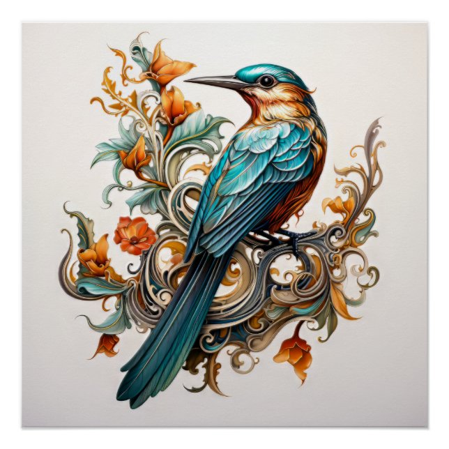 Póster Hermosa ave Art Nouveau (Anverso)