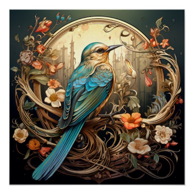 Póster Hermosa ave Art Nouveau (Anverso)