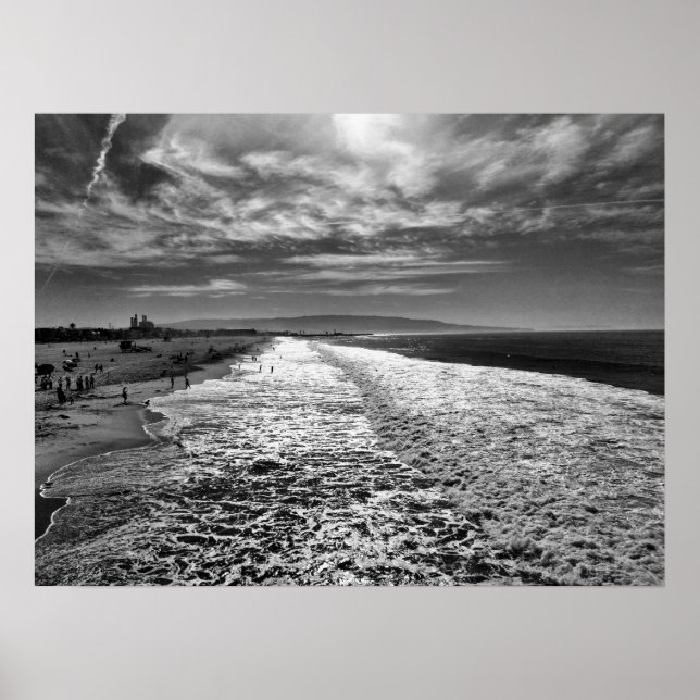 Póster Hermosa Beach, foto en blanco y negro (Frente)