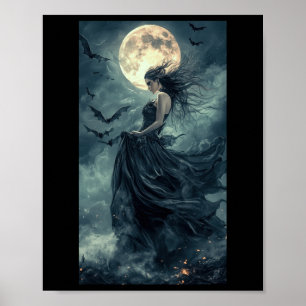 Póster Hermosa Bruja Gótica Fantasía Vampiro luz de luna
