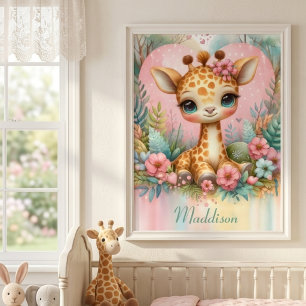 Póster Hermosa Cabañita de Jirafa Personalizada para el C