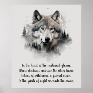 Póster Hermosa cabeza de lobo y poema