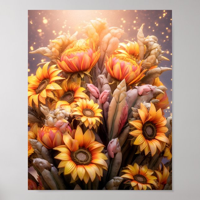 Póster Hermosa caída de girasoles floreciendo flores amar (Frente)