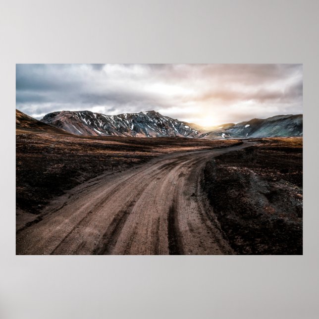 Póster Hermosa carretera de polvo de grava Landmanalaugar (Frente)