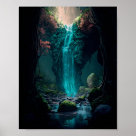 Póster Hermosa cascada forestal, bosque mágico
