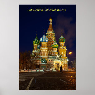 Póster Hermosa Catedral de Intercesión de Moscú de noche