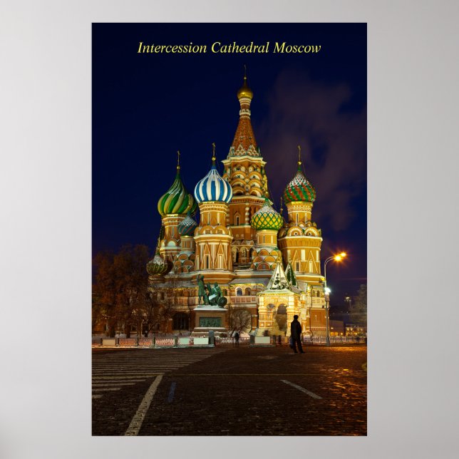 Póster Hermosa Catedral de Intercesión de Moscú de noche (Frente)