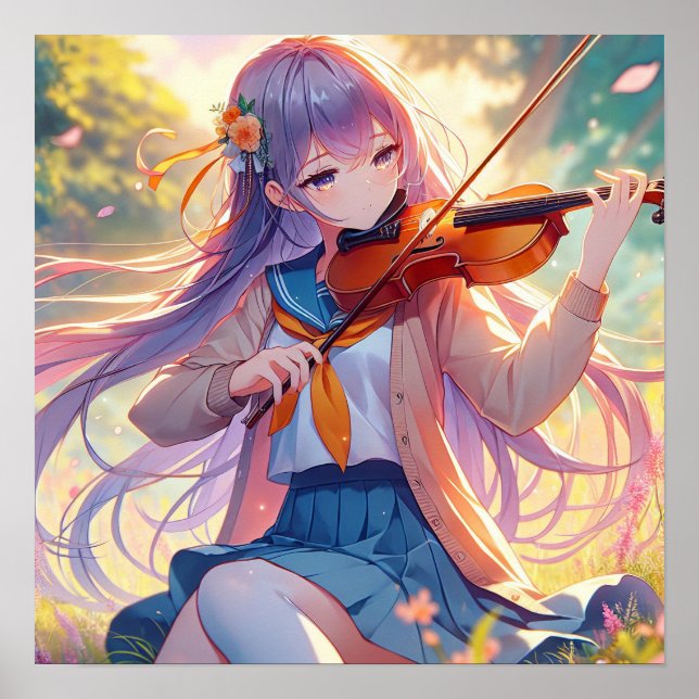 Póster Hermosa Chica anime toca el violín (Frente)