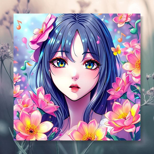 Póster Hermosa Chica Anime y flores (Subido por el creador)