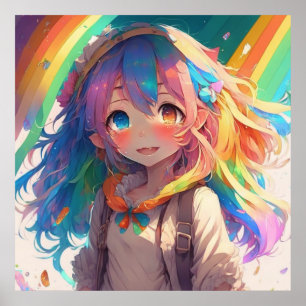 Póster Hermosa chica de anime de arcoíris