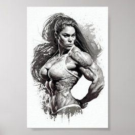 Póster Hermosa Chica De Gimnasio Flexando Sus Músculos
