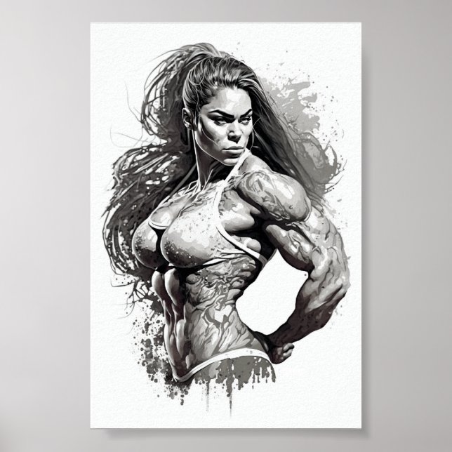 Póster Hermosa Chica De Gimnasio Flexando Sus Músculos (Frente)