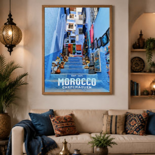 Póster Hermosa ciudad marroquí de Chefchaouen Azul Norte