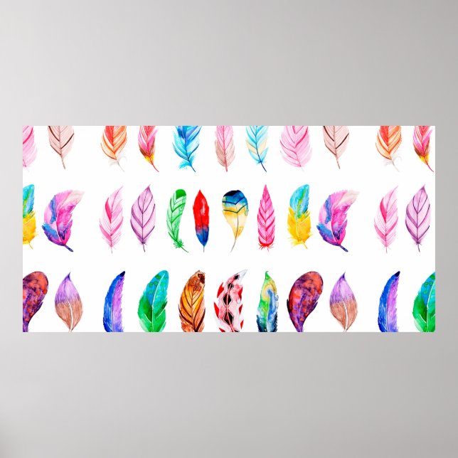Póster Hermosa colección de plumas acuarelas (Frente)