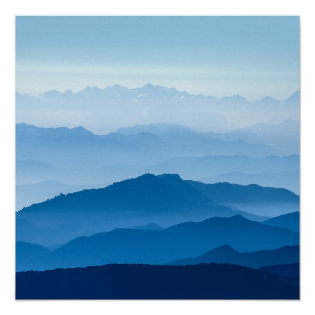 Póster Hermosa Cordillera Misty | Gradiente azul (Anverso)