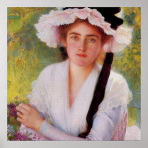 Póster Hermosa dama en el jardín de Albert Lynch, vintag