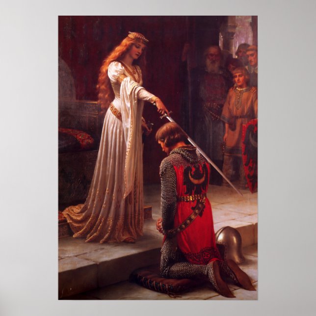 Póster Hermosa dama medieval y caballero (Frente)