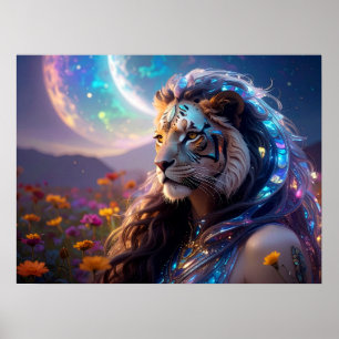 Póster Hermosa Diosa Tigris Mítica con Saturno Ascendiend