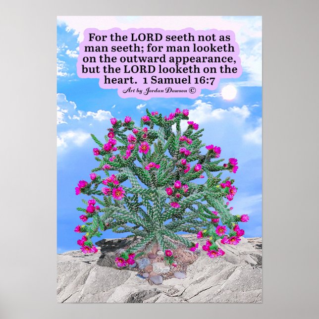 Póster Hermosa Escritura de Cactus de Cholla 1 Samuel 16: (Frente)